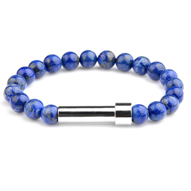 Wholesale Natural Stone Wishing Tiger Eye Lapis Lazuli Stainless Steel Round Tube Knob Bracelet